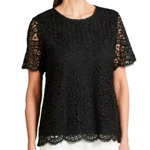 NWT-Philosophy Black or White Lace Short Slv Top - Picture 3 of 9